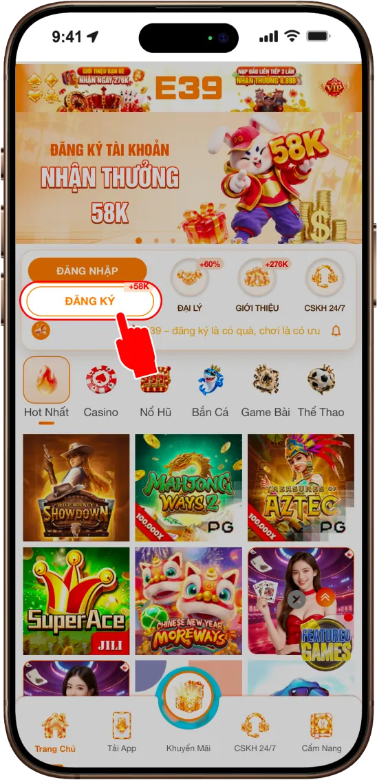 Bước 1: TẠI TRANG CHỦ E39 CHỌN “ĐĂNG KÝ”