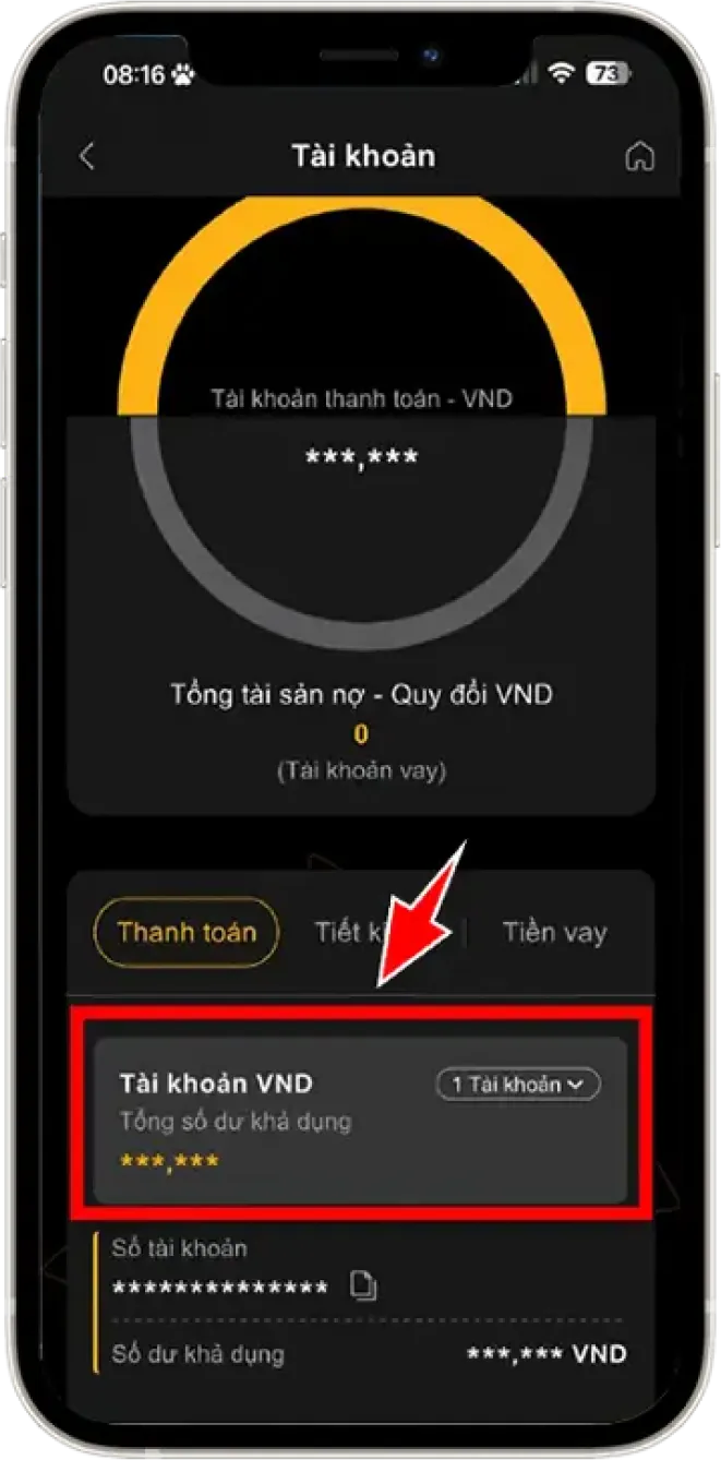 Bước 2: Chọn TÀI KHOẢN THANH TOÁN
