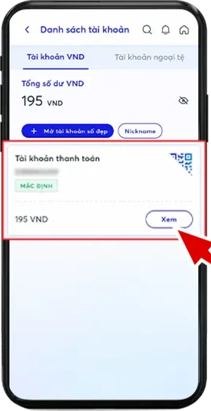Bước 2: Chọn tài khoản muốn kiểm tra ấn XEM