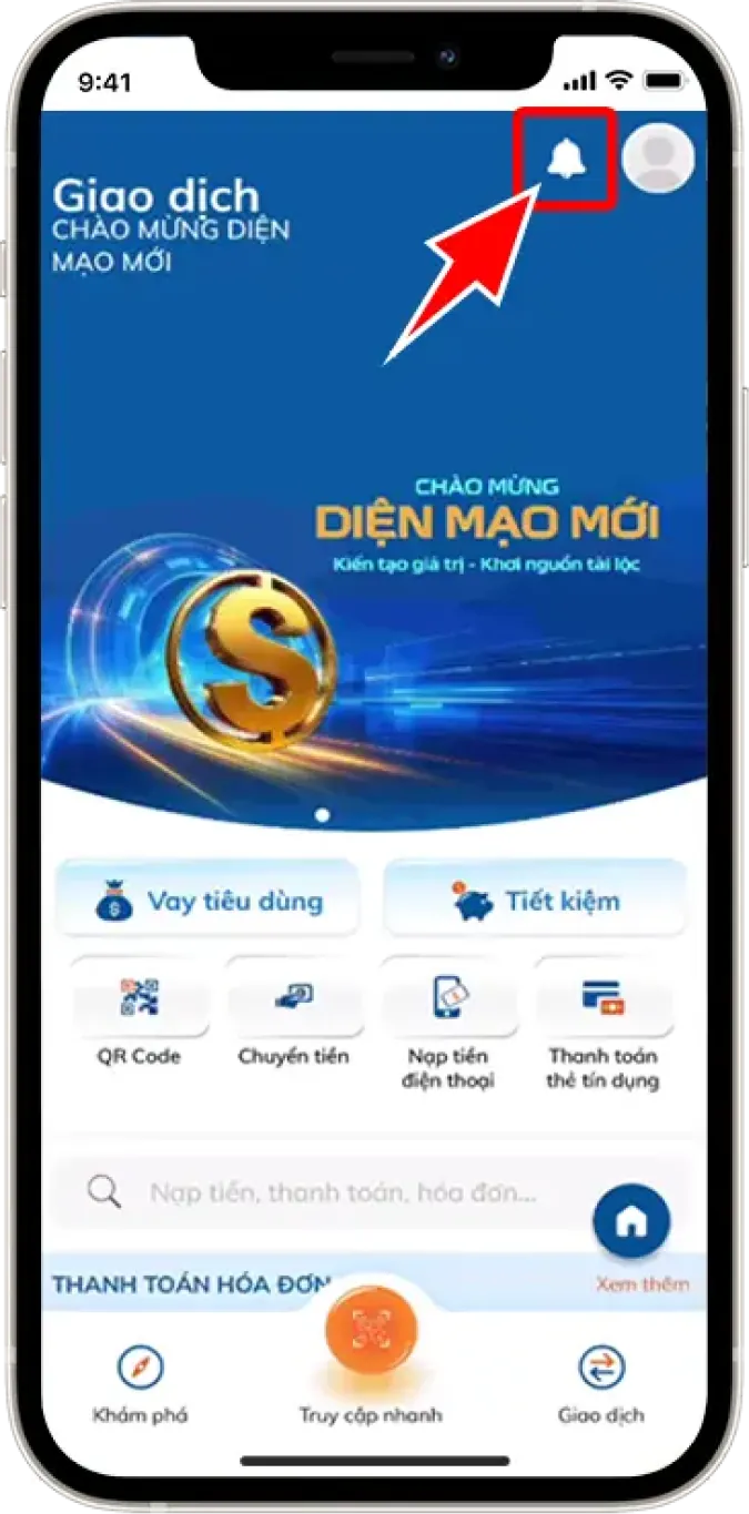 Bước 1: Đăng nhập ➜ Nhấn hình chuông thông báo