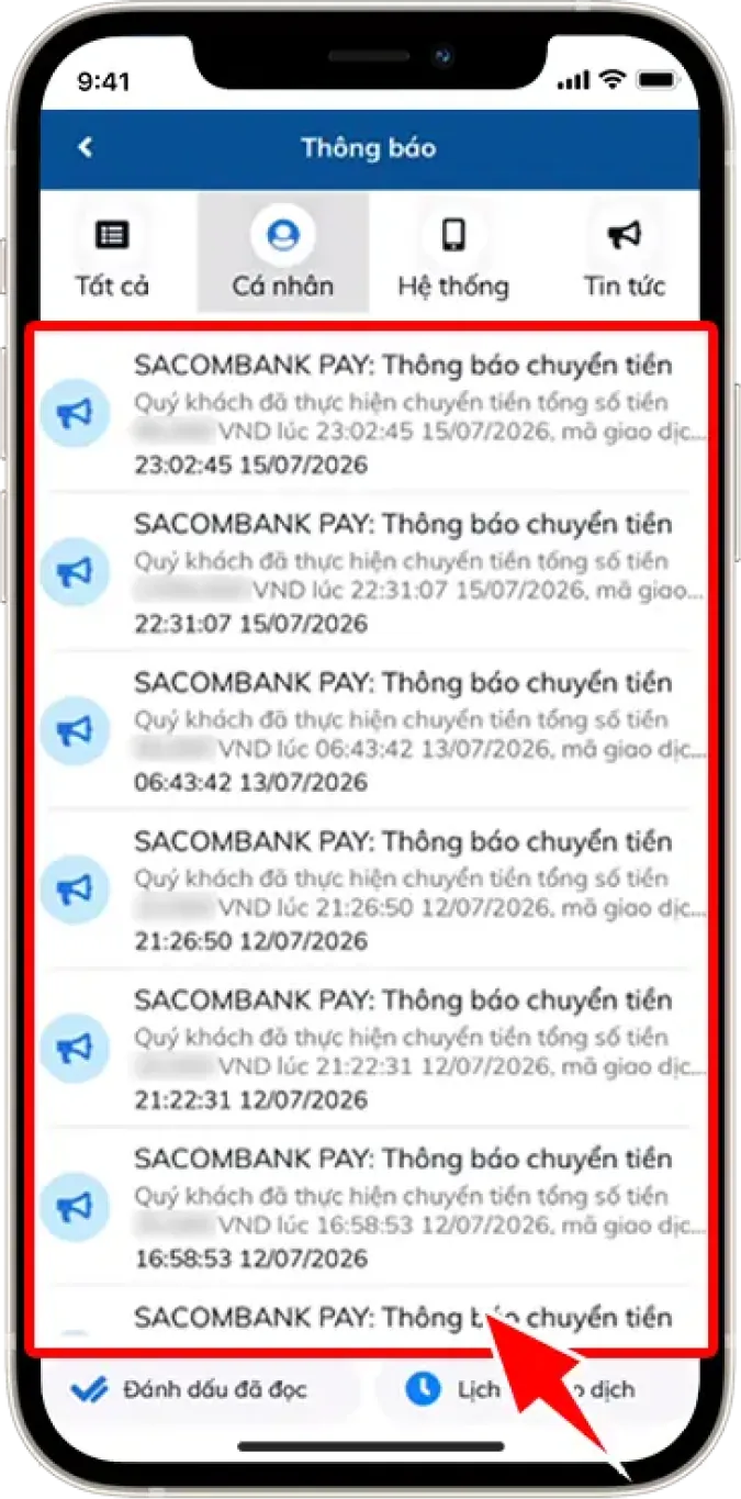 Bước 2: Nhấn vào CÁ NHÂN ➜ Chọn giao dịch cần kiểm tra