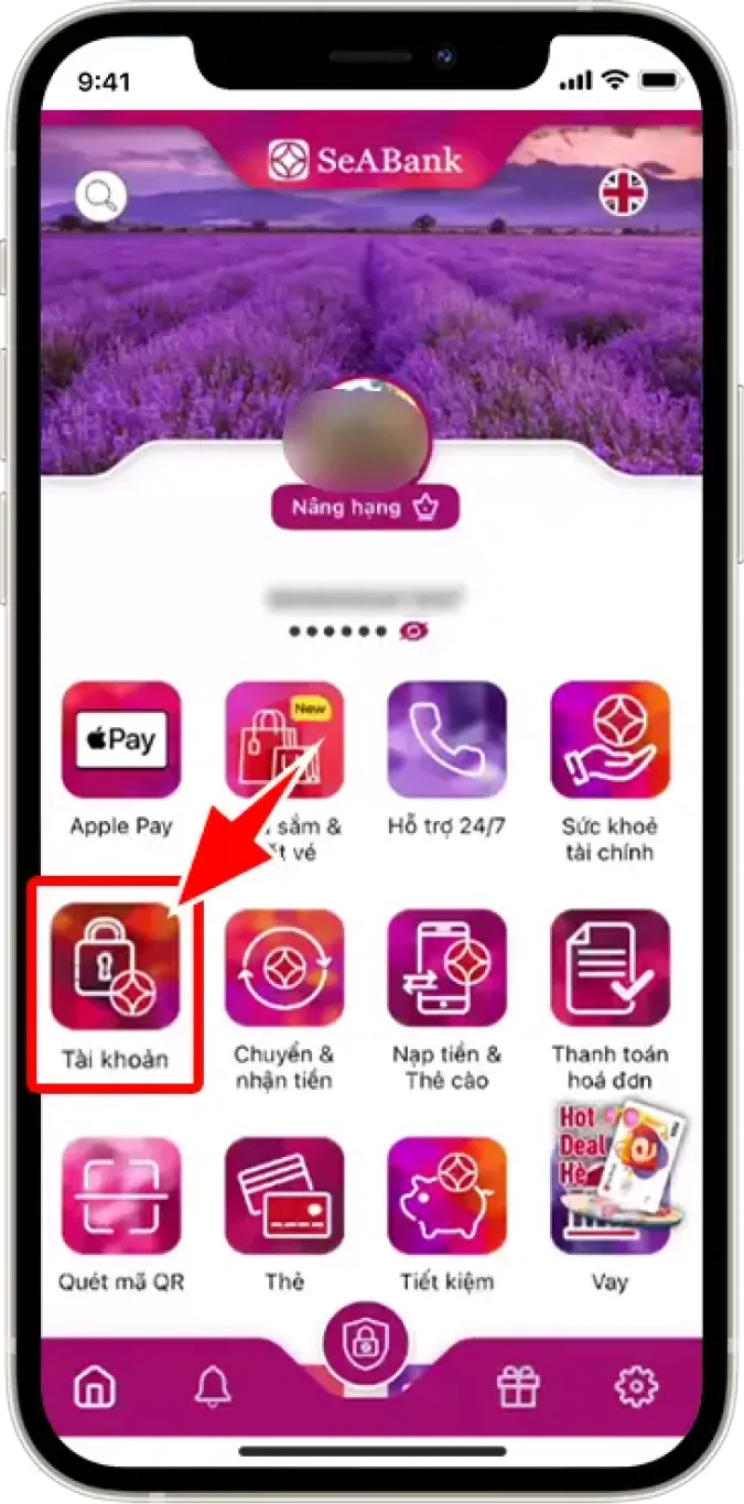 Bước 1: Tại giao diện chính ➜ Nhấn chọn TÀI KHOẢN