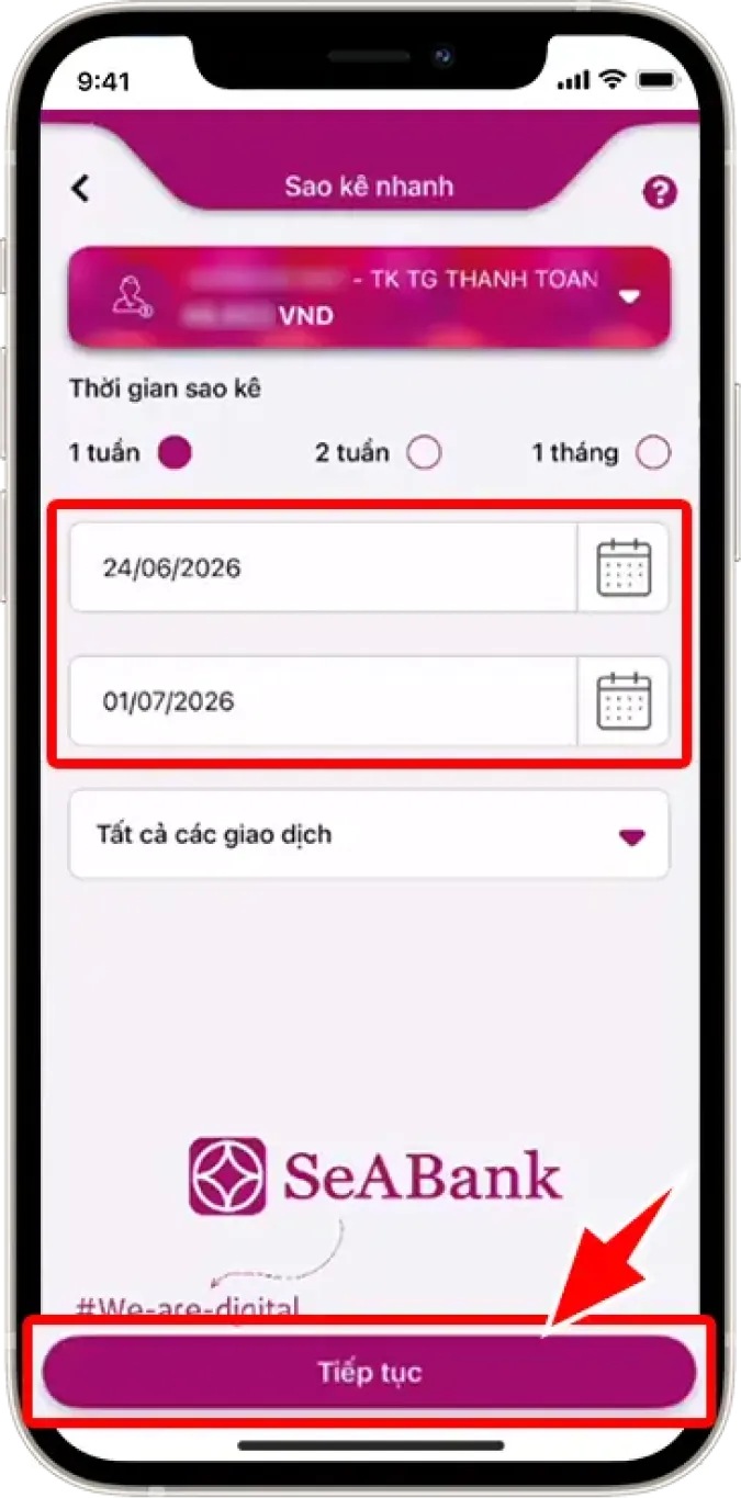 Bước 3: Chọn thời gian cần sao kê