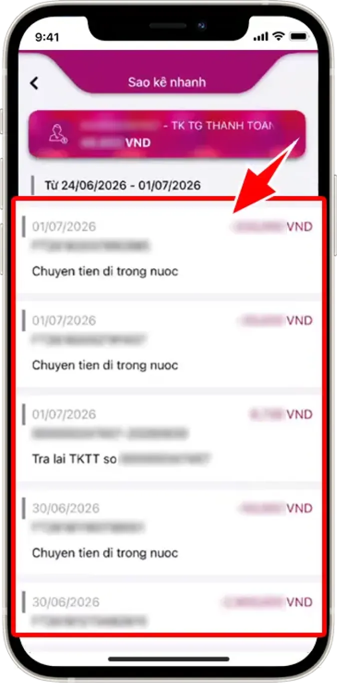 Bước 4: Chọn giao dịch cần kiểm tra