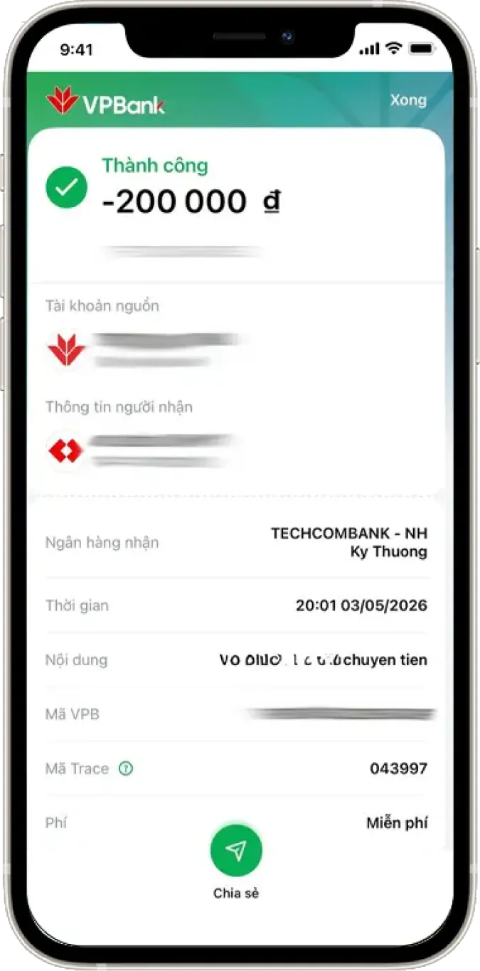 Bước 3: Hiển thị chi tiết giao dịch
