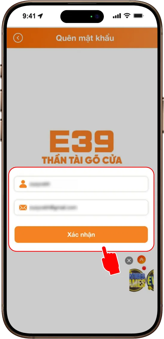 Bước 2: NHẬP TÊN TÀI KHOẢN VÀ GMAIL LIÊN KẾT VỚI TÀI KHOẢN => XÁC NHẬN