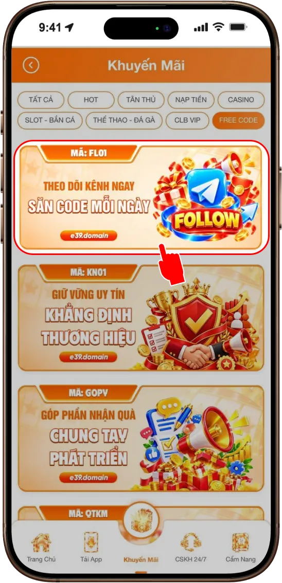 Bước 1: TẠI TRUNG TÂM KHUYẾN MÃI CHỌN KHUYẾN MÃI SĂN CODE MỖI NGÀY