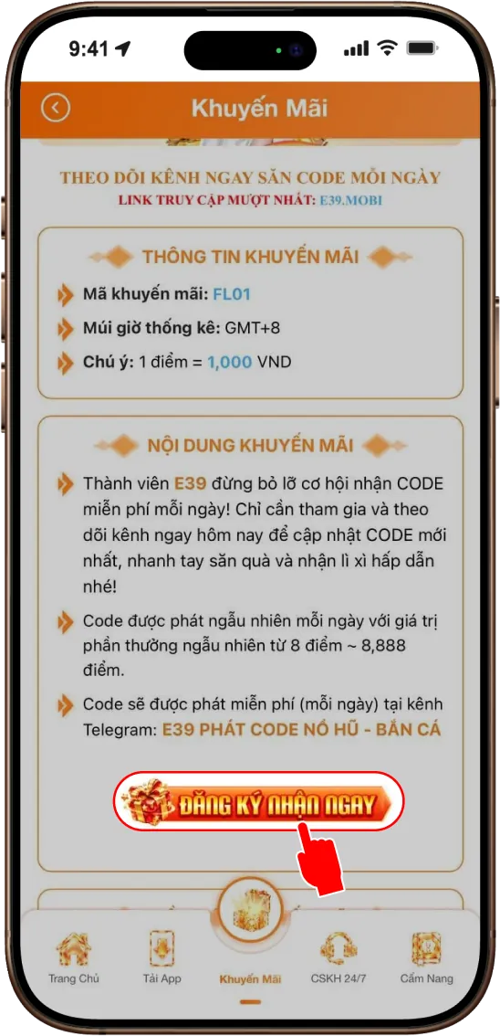 Bước 2: CHỌN “ĐĂNG KÝ NHẬN NGAY”