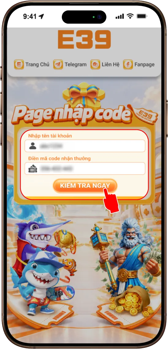 Bước 3: ĐIỀN MÃ CODE VÀ TÊN TÀI KHOẢN -> BẤM "KIỂM TRA NGAY"